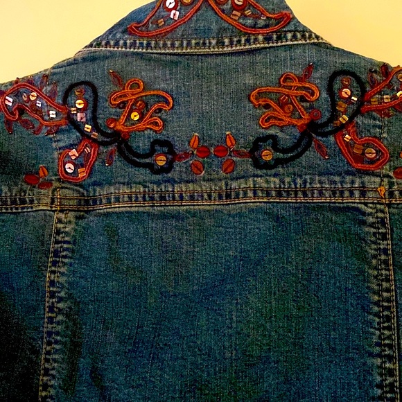Coldwater Creek women’s sequined, designed dark denim jacket. - Picture 7 of 9